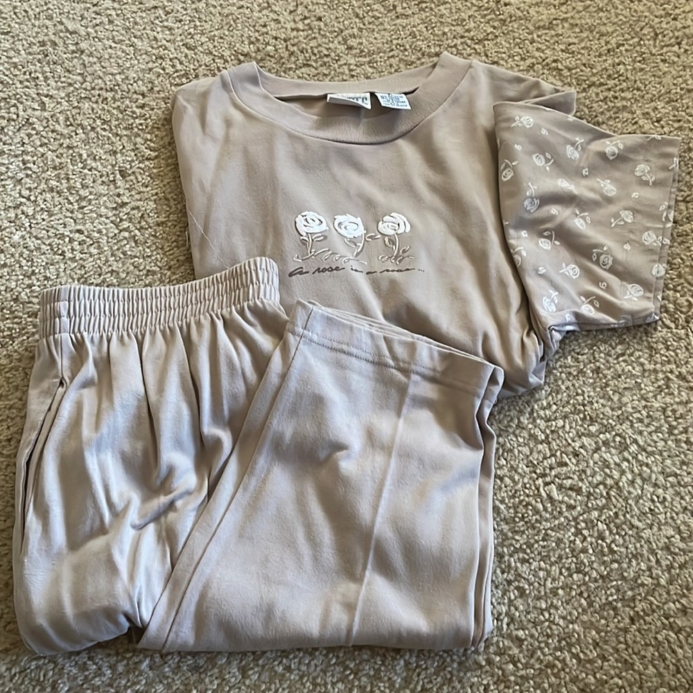 Vintage Just For Petites Beige Floral Tee matching set.